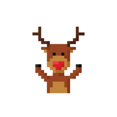 Rudolph, reindeer with red nose. icon in 8 bit style
