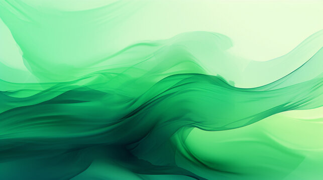 Vague de peinture vert en mouvement sur fond clair. Effet flou, liquide, fumée, Pour conception et création graphique, bannière.