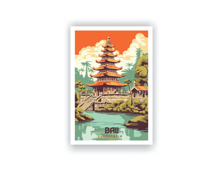 Bali, Indonesia. Vintage Travel Posters, Vector illustration, Digital, Design, Famous Tourist Destinations, Prints Wall, Living Room Decor