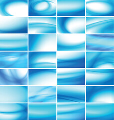 Fototapeta premium Wavy smooth white and blue color gradient art lines business card set.