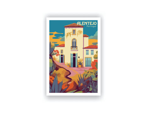 Alentejo, Portugal. Vintage Travel Posters, Vector illustration, Digital, Design, Famous Tourist Destinations, Prints Wall, Living Room Decor