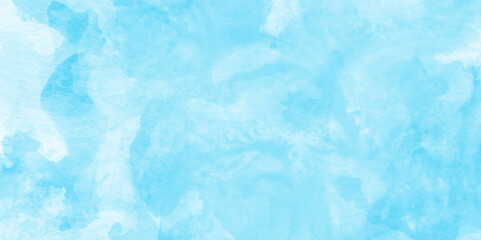 Abstract brush painted border stain watercolor backdrop, Colorful gradient ink colors wet effect hand drawn painted blue texture, Aquarelle paint blue paper textured canvas perfect for presentation.