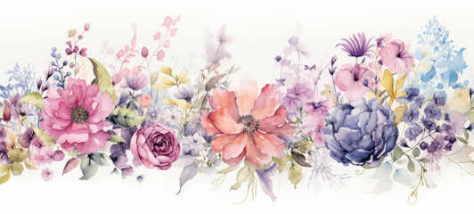 Watercolor flowers. Hand-drawn illustration on white background