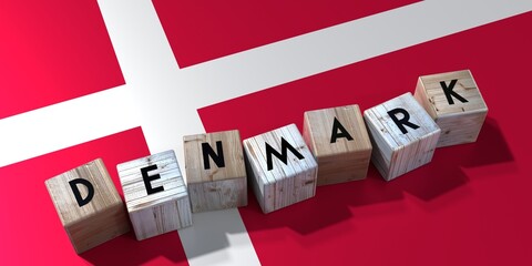 Denmark - wooden cubes and country flag - 3D illustration