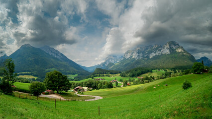 Berchtesgaden City shape during summer time in panorama format 