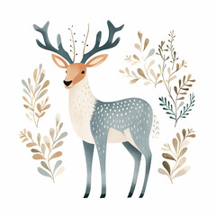  Folk art digital illustration of a winter inspired deer decoration.&nbsp;