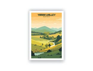 Yarra Valley, Australia - Vintage Travel Decor Posters, World Travel Wall Art Prints with Landscape, Retro, Vector Illustrations, Digital Design, Decor living room.