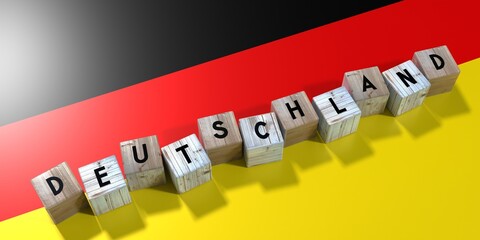 Deutschland - Germany - wooden cubes and country flag - 3D illustration