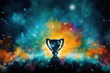 Trophy cup on abstract colorful background. Abstract background for Superbowl Sunday - obrazy, fototapety, plakaty