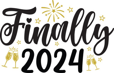 New Year 2024 text design for T-shirts and apparel on plain white transparent isolated background for shirt, hoodie, sweatshirt, card, tag, mug, icon, logo or badge