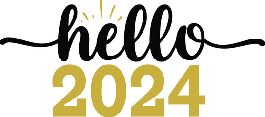 New Year 2024 text design for T-shirts and apparel on plain white transparent isolated background for shirt, hoodie, sweatshirt, card, tag, mug, icon, logo or badge
