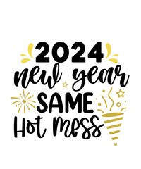 New Year 2024 text design for T-shirts and apparel on plain white transparent isolated background for shirt, hoodie, sweatshirt, card, tag, mug, icon, logo or badge