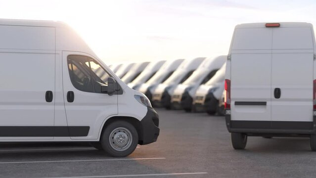 Express delivery service concept. Delivery vans in a row