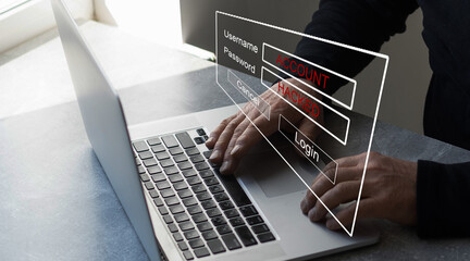 internet network security technology computer online system and spreading to global stolen personal data on computer with virtual screen interfaces. Cyber security concept