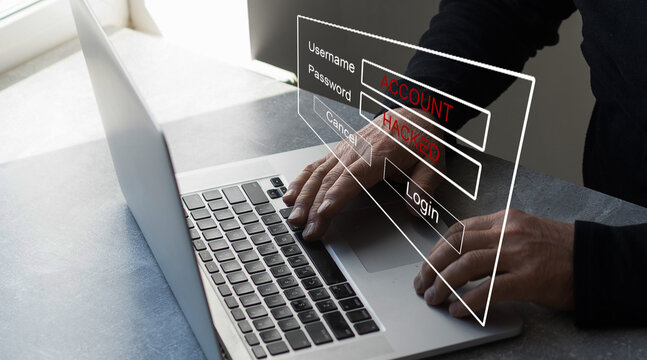 internet network security technology computer online system and spreading to global stolen personal data on computer with virtual screen interfaces. Cyber security concept