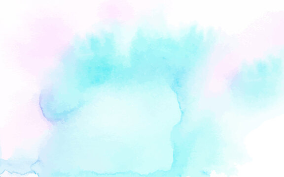 Watercolor background abstract hand painting. Dreamy bright pink turquoise ink wash vector backdrop. Soft water paint pouring for spring card or banner. Wet aqua subtle splash on white paper texture. 