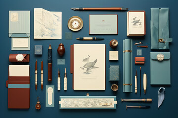 An assortment of beautiful stationery, pens, and stamps that a pen-pal might use. Pen pal concept