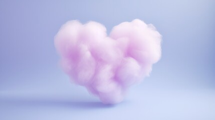 Close up view of a charming heart-shaped cotton candy on a pastel background, symbolizing affection and romance