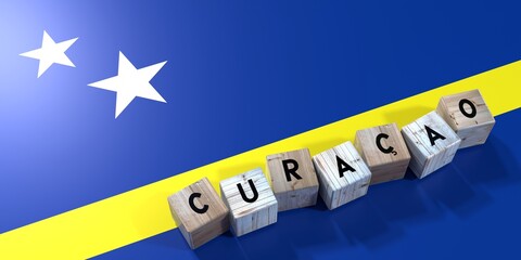 Curacao - wooden cubes and country flag - 3D illustration