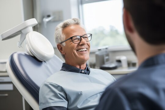 A man sitting in a dentist chair smiling