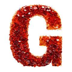 English letter G whose texture is like piles of red crystals. isolated on transparent. alphabet