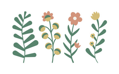 Abstract wildflowers vector clipart. 