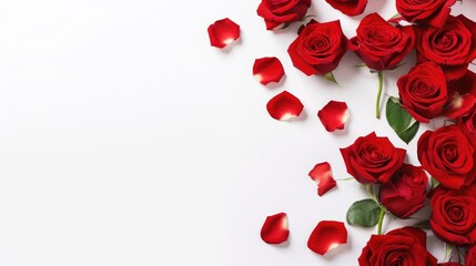Beautiful Red rose on white background for Valentines or Mother's Day Background with copy space.