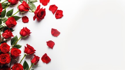 Beautiful Red rose on white background for Valentines or Mother's Day Background with copy space.