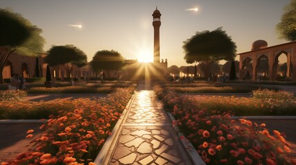 Obraz premium Sunset in Marrakech, Morocco, capturing the city's magical atmosphere. A scenic and cultural illustration of African beauty and tradition