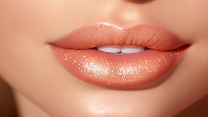 female lips golden glitter shimmering close-up
