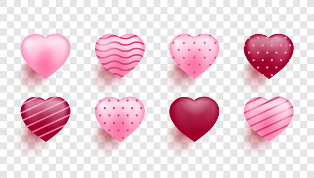 Pink heart Vector. Realistic 3d design icon heart symbol love. Valentine's day collection of hearts. Celebration Vector illustration.
