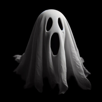 Closeup A ghost floating in the air with its mouth open on solid black background. ai generative