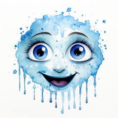 watercolor Face with Tears of Joy emoji Clocky clipart, Generative Ai