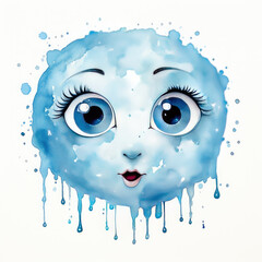 watercolor Face with Tears of Joy emoji Clocky clipart, Generative Ai