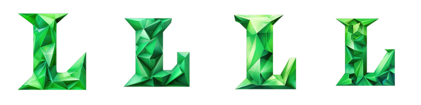 Green colored geometric polygonal alphabet, logotype, letter L isolated on a transparent background