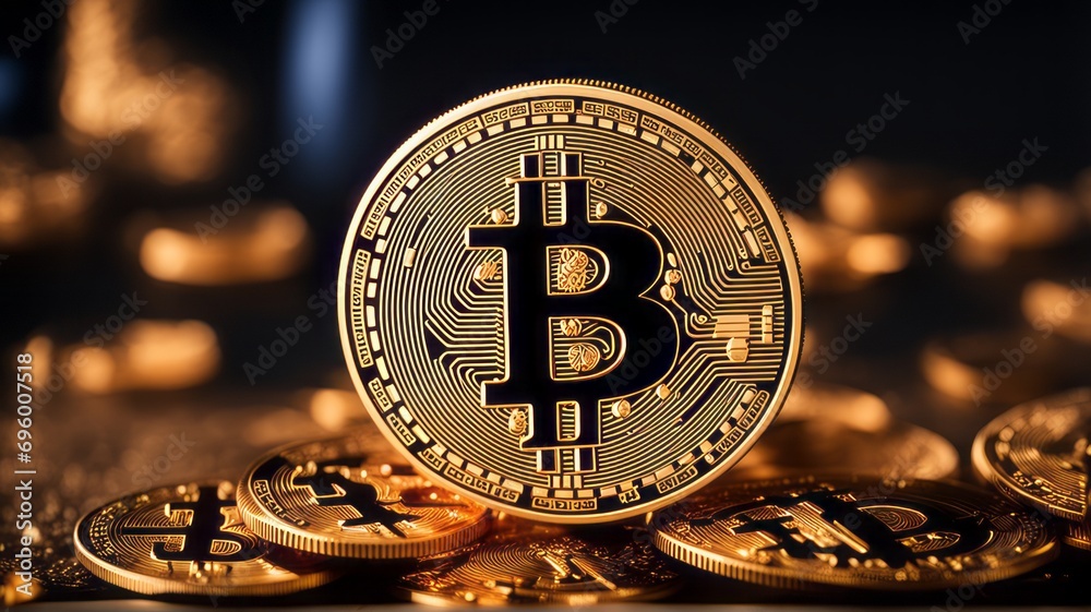 Aufkleber Digital Bitcoin Currency is a new form of currency that uses blockchain technology. It is digital and makes cash transactions fast and secure.