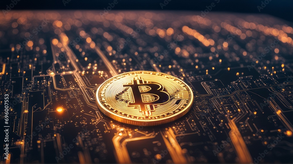 Poster Digital Bitcoin Currency is a new form of currency that uses blockchain technology. It is digital and makes cash transactions fast and secure.