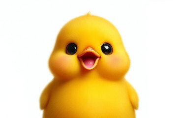 Photo of a Surprised cute little yellow duck with its mouth open in closeup. ai generative