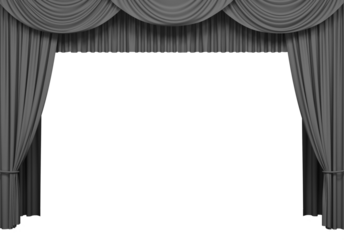 Luxury silk stage or window curtains. Interior design, waiting for show or movie, revealing new product, premiere concept. Png clipart isolated on transparent background