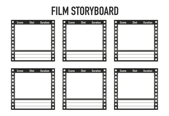 Storyboard layout for film or animation on white background. Professional movie storyboard mockup. Artistic design film story board layout template. Vector illustration - obrazy, fototapety, plakaty