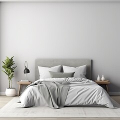 Gray and White Bedroom Interior with Double Bed