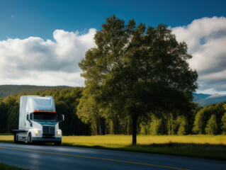Fototapeta na wymiar Hydrogen gas tank trailer truck on the road, Hydrogen renewable energy, Energy Hydrogen gas transportation