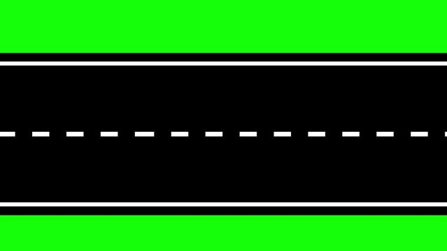 Moving Road Aerial Top View Animation on Green Screen Video Background. Animated Highway Driving Concept.