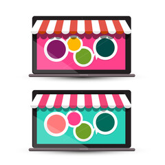 Notebooks, e-commerce symbols isolated on white background, vector