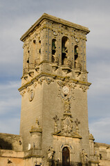 Tower of the Minor Basilica of Santa Maria de la Asuncion. Arcos de la Frontera. Cadiz. Andalusia....