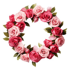 red and pink roses wreath isolated. roses wreath isolated on transparent