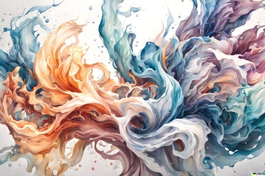 Watercolor abstract composition dynamic movement trend three-dimensionality, concept graphic resources, generative ai