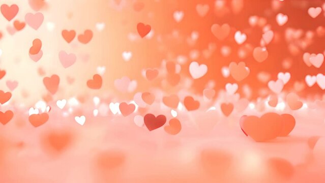 Valentines Day background with heart bokeh and festive glow. Seasonal celebration and decoration.