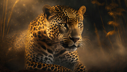 Jaguar, dziki kot na ciemnym tle abstrakcja, dekoracja, tapeta, generative ai  - obrazy, fototapety, plakaty
