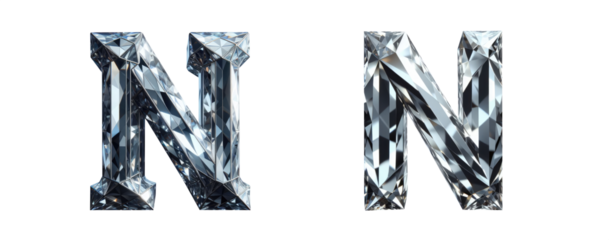 diamond alphabet - letter N - 3D isolated transparent background PNG - cristal letter N from the alphabet - Glass N letter